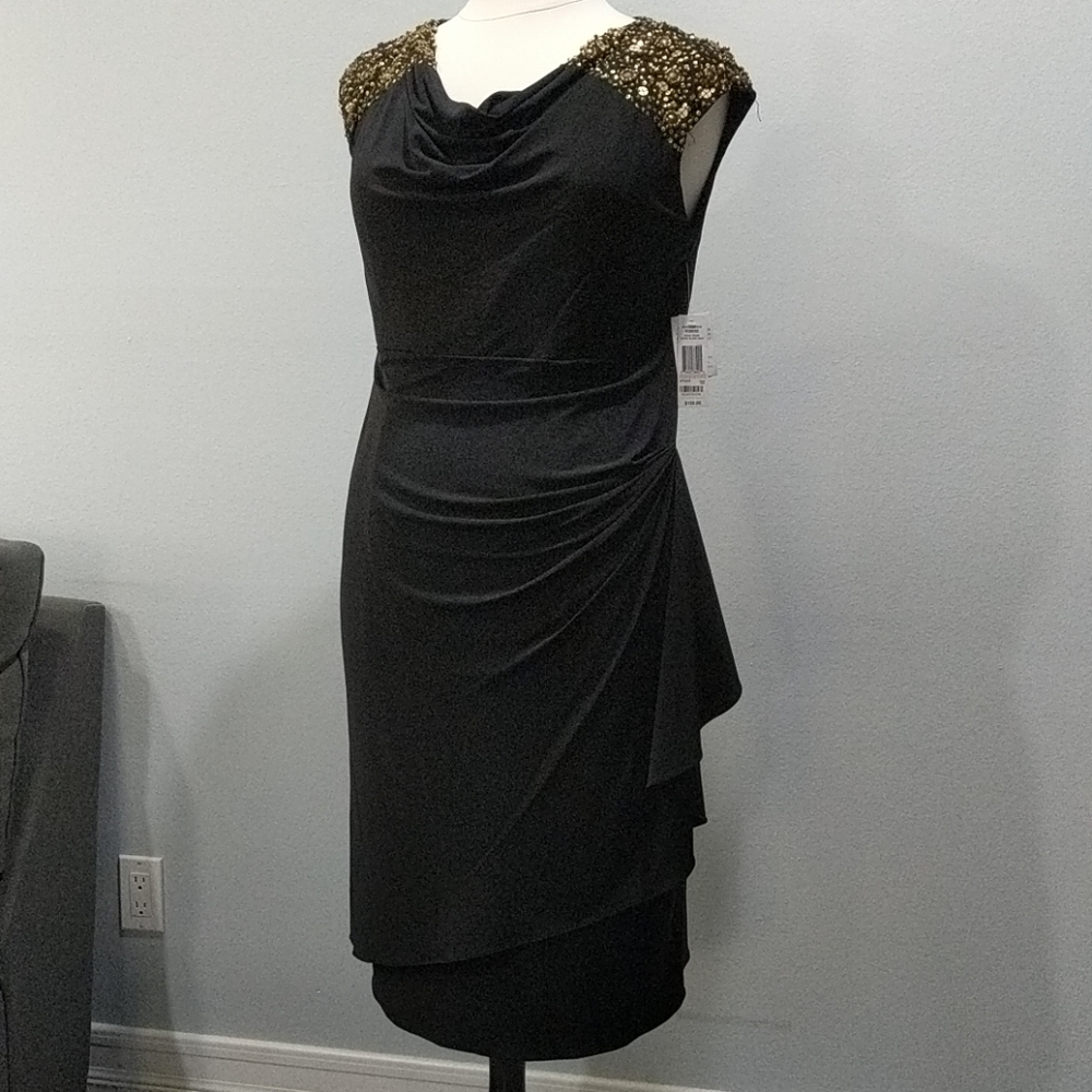 Alex Evening Black and Gold Cocktail Dress